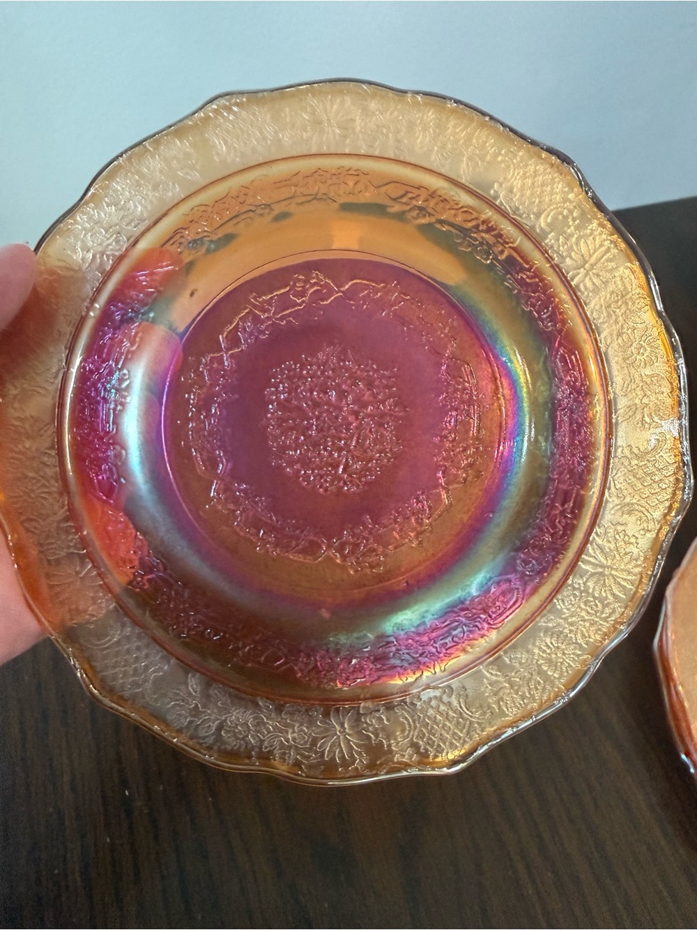 4 pc Federal Carnival Glass Marigold Normandie Bouquet Bread Dessert Plates - Picture 3 of 3